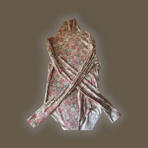 H&M Pink Orange Floral Prairie body suit M